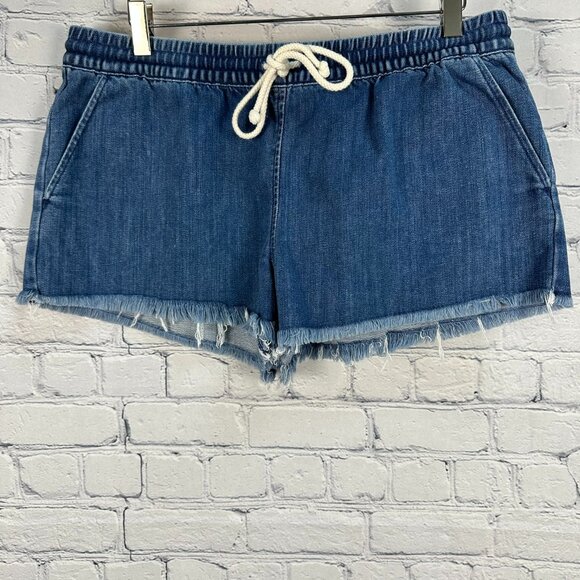 Aerie Women's Mid Rise Elastic Waist Denim Jeans Shorts, Size Large, Medium Wash - Picture 3 of 12